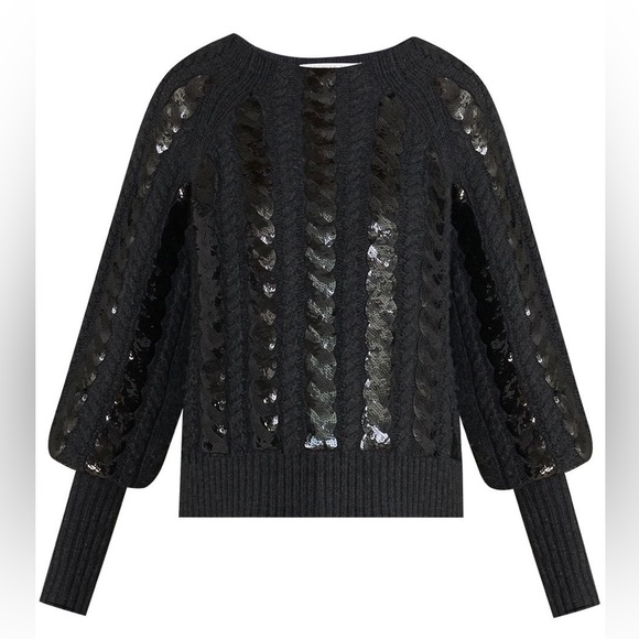 Veronica Beard Yola Crew Neck Pullover Sequin Sweater - Black size S - Picture 3 of 7